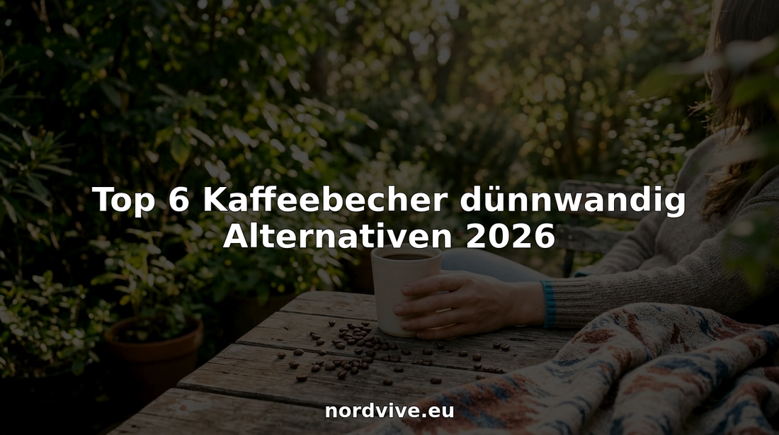 Ein filigraner Kaffeebecher steht auf einem hellen Holztisch, vom warmen Morgenlicht durchflutet.