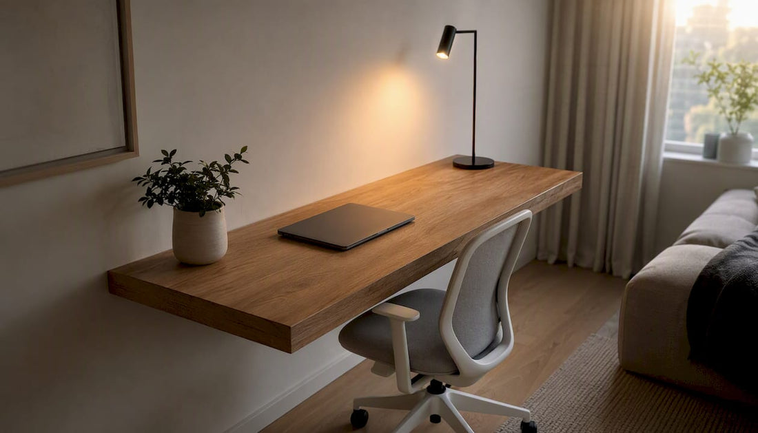 Schlichter Wandsekretär kombiniert mit einem ergonomischen Bürostuhl