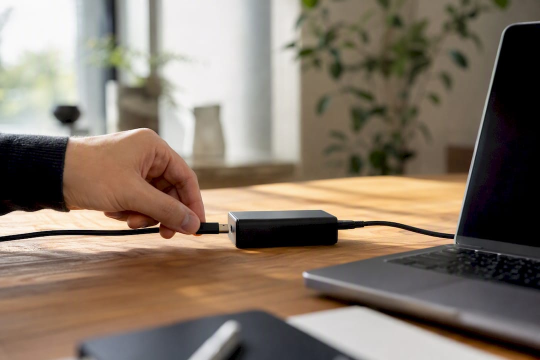 Ein USB-C-Kabel wird eingesteckt.
