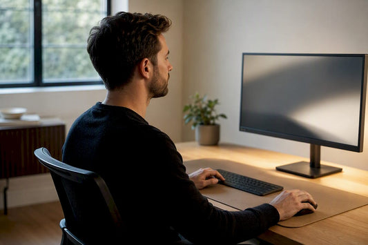 Die Oberkante des Monitors liegt unterhalb der Augenhöhe