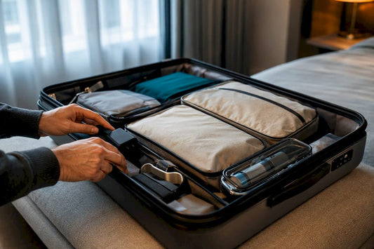 Handgepäck mit platzsparenden Reiseaccessoires